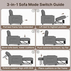 Gizoon Convertible Sofa Bed Modern Couch Bed & Small Loveseat Sleeper, Grey | 3 in 1 Pull out Couch, Space-Saving Design, 5-Position Adjustable Futon Sofa Bed for Living Room, Apartment, Guest Room