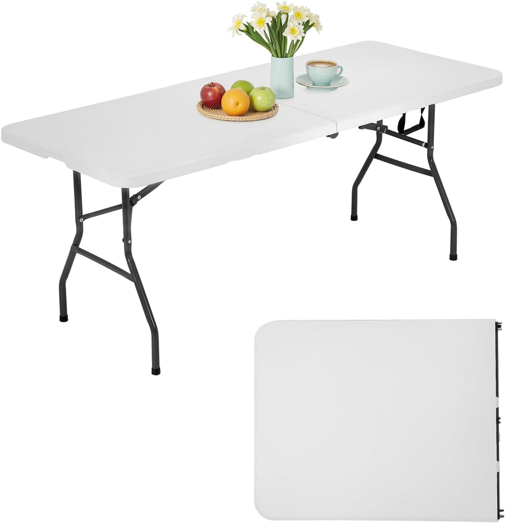 PayLessHere Folding Tables 6ft Plastic Half Portable Foldable Table for Parties Wedding BBQ Camping, White 6 FT