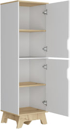 Single Kitchen Pantry Wallas, Four Shelves, Two Doors, Light Oak/White Finish