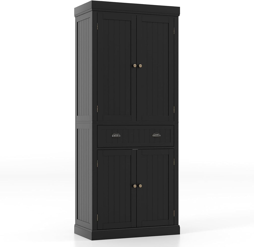 Giantex Pantry Organizers and Storage, 72" Tall Kitchen Cabinet with 2-Door Cabinets & Drawer, Buffet Sideboard w/Adjustable Shelves, Wooden Freestanding Cupboard for Dining Room Living Room (Black)