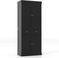 Giantex Pantry Organizers and Storage, 72" Tall Kitchen Cabinet with 2-Door Cabinets & Drawer, Buffet Sideboard w/Adjustable Shelves, Wooden Freestanding Cupboard for Dining Room Living Room (Black)