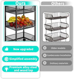 HapiRm Fruit Basket Kitchen Cart - 4-Tier Rolling Storage Cart with Wheels, Fruit Vegetable Basket with Wood Top, Pantry Utility Kitchen Organizer for Fruit Potato Onion Vegetable Bread Snack