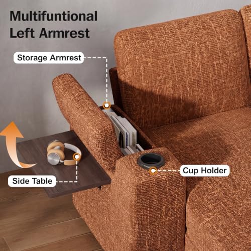 Vipbear 130" Modular Sectional Sleeper Sofa with Pull Out Bed, 9 Seat Chenille U Shaped Couch with Ottoman and Chaise|USB Ports|Cup Holders|Side Table, Tool Free Assembly, Orange