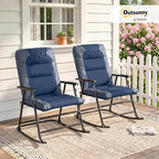 Outsunny Oversized Folding Rocking Camping Chair Set of 2 Padded Navy Blue | Outdoor Rockers, High Back and Armrests, Portable Outdoor Patio Chairs, Steel Frame, Garden Porch Lawn