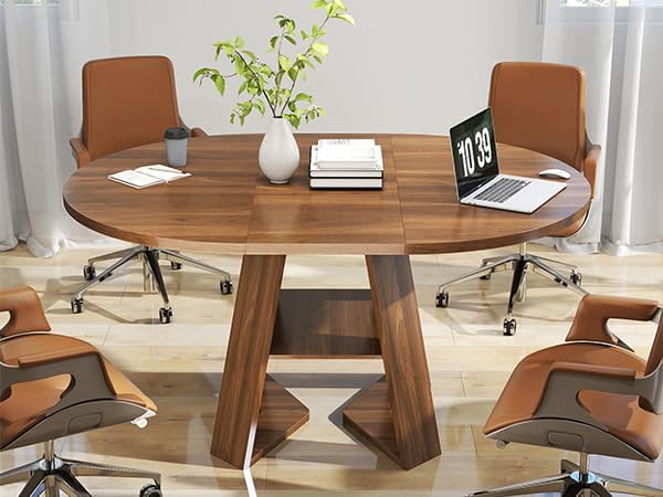 43.3in-59in Extendable Round Dining Table for 4-6,Modern Kitchen Oval Dining Table with Removable Leaves Space Saving,Wood Base with Storage Shelf for Kitchen Living Room