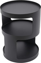 2-Layer Modern Side Table Round End Tables, Black Metal Nightstand Accent Table,Small Bed Side Table for Living Room Bedroom Indoor Outdoor Entryway Decoration