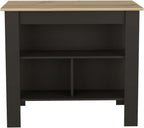 Kitchen Island with Three Concealed Shelves, Black, Light Oak | Modern kitchen island with three concealed shelves and ample storage space