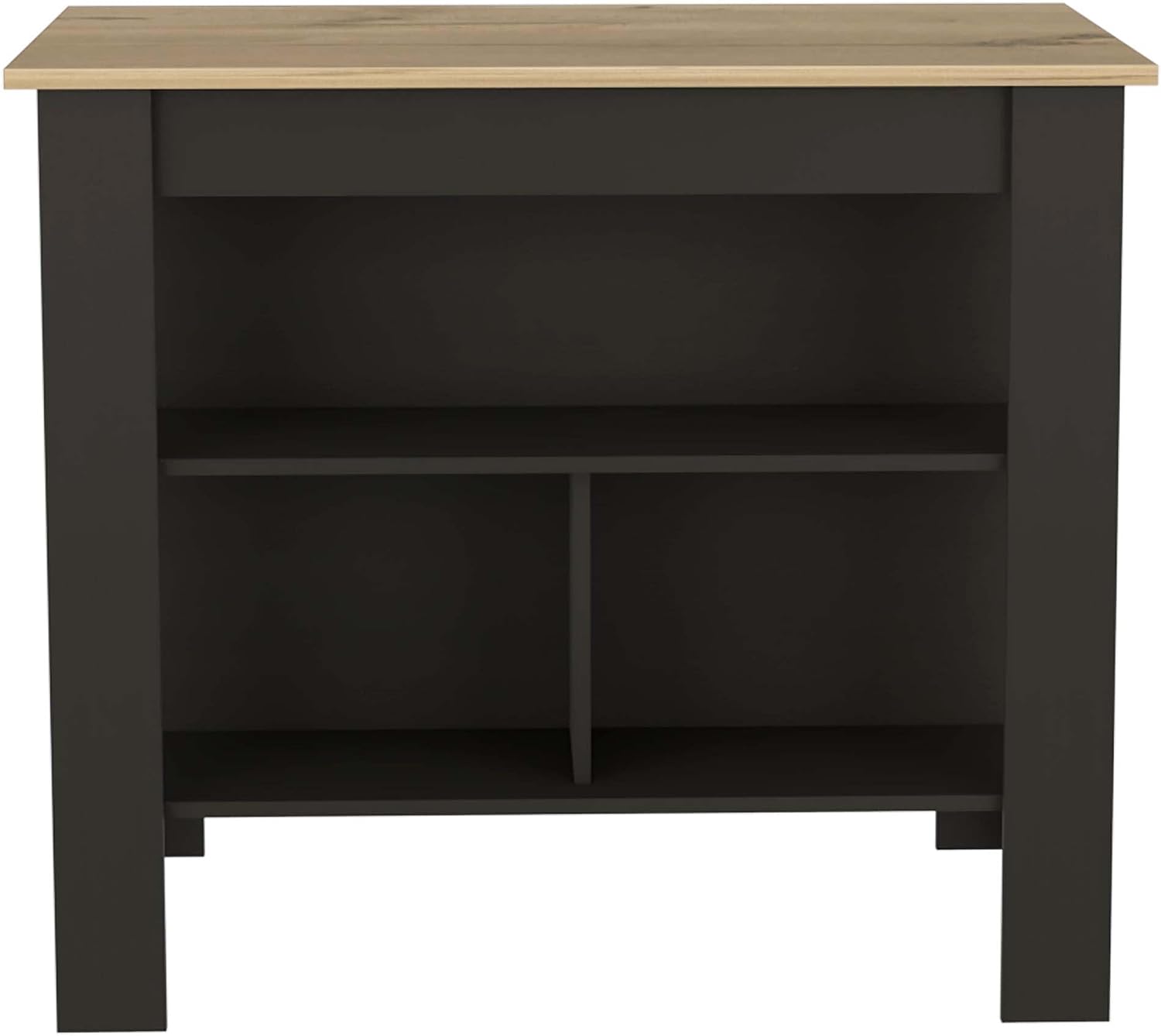 Kitchen Island with Three Concealed Shelves, Black, Light Oak | Modern kitchen island with three concealed shelves and ample storage space