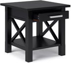 Pemberly Row Solid Wood End Table with Storage, Black Finish, 20.5" W x 20.5" D x 20" H, One Drawer and Shelf, Square Contemporary Design, Living Room or Bedroom Side Table