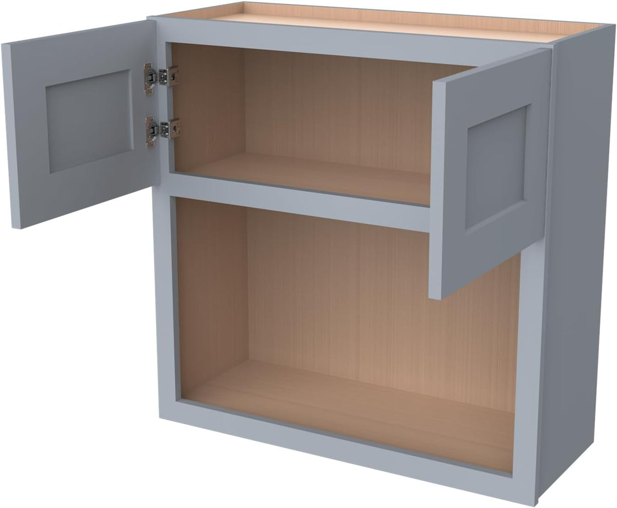 Solid Wood Shaker Wall Cabinet for Microwave – Space-Saving RTA with Open Shelves, Perfect Kitchen Pantry Storage & Durable Wall-Mounted Organizer (SK-Grey, 30" W x 24" D x 36" H)