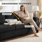 Apicizon Loveseat & 3 Seater Sofa Sets, 89" Couch Sofa Set for Living Room Furniture, 2 Piece Modern Sleeper Sofa with Deep Seat Cloud Couch for Apartment Lounge, Black Corduroy
