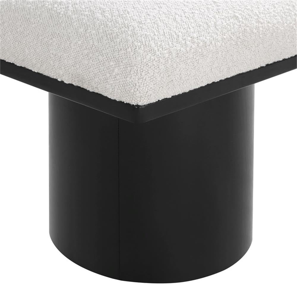 MAKLAINE Cream Boucle Fabric Bench/Stool, 15.5" W x 18" D x 17.5" H, Oak Veneer with Black Finish, 4" Thick Channel-Tufted Seat Cushion, Art Deco Design, Modular Living Room or Entryway Seating