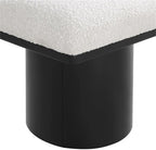MAKLAINE Cream Boucle Fabric Bench/Stool, 15.5" W x 18" D x 17.5" H, Oak Veneer with Black Finish, 4" Thick Channel-Tufted Seat Cushion, Art Deco Design, Modular Living Room or Entryway Seating