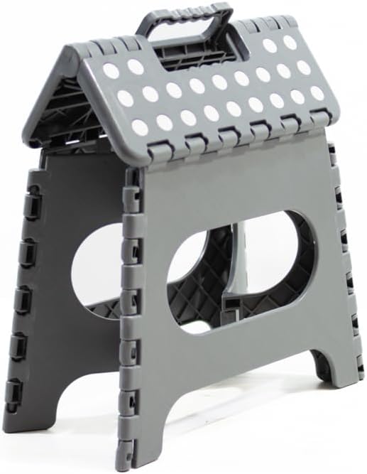 Avalon Multipurpose Folding Stool PVC Sturdy and Durable Home School Nursery Grey Small Folding Ladder (27 x 33 x 26.5cm)