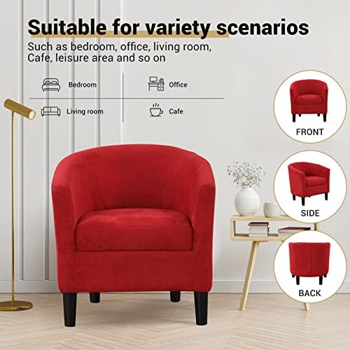 INZOY Modern Accent Chair with Ottoman for Small Space, Club Chair with Ottoman Set, Comfy Fabric Barrel Reading Chairs for Living Room Bedroom, Round Reading Chair with Foot Rest, Red