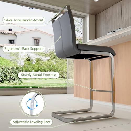 Counter Height Bar Stools Set of 4 - Grey Bar Stools for Kitchen Island,25'' Counter Stools with Leather Upholstered Seat,Metal Kitchen Island Chairs Ideal for Bar,Pub,Coffee Shop