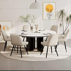 Alunaune Modern Dining Chairs Set of 6, Mid Century Upholstered Kitchen Chairs Anti Scratch Armless Leisure Accent Chair, Living Room Faux Leather Desk Side Chair with Metal Legs-Beige