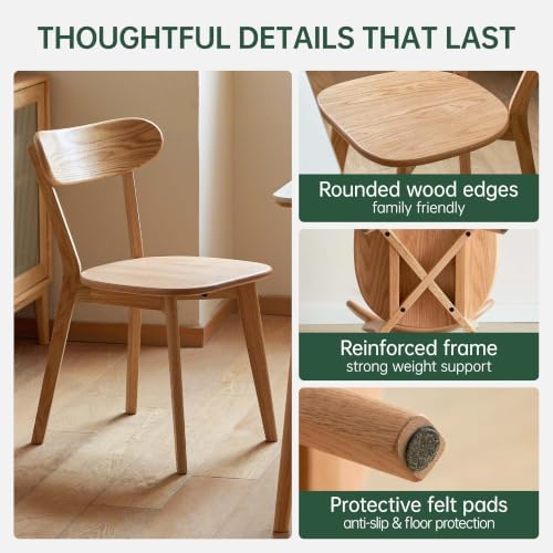 Oak Dining Chairs, Kitchen Chairs, 100% Solid Wood Modern Dinner Chair with Curved Backrest, Dining Room Chair for Kitchen, Living Room, Study (4PK, Natural)