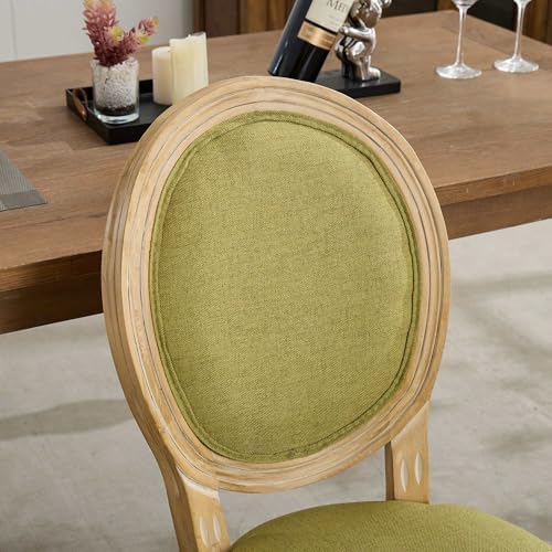 SoarFlash French Dining Chairs Set of 4, Vantage Dining Chair with Round Back, Wood Leg Farmhouse Country Rattan Dining Chair for Kitchen,Bedroom,Green