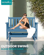 SERWALL 2 Person Patio Glider Bench, HDPE All Weather Swinging Bench, Navy