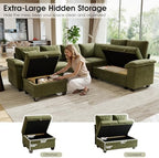 107.8" Modular Sectional Sleeper Sofa with Pull Out Bed, U Shaped 7 Seat Couch with 221L Storage, Convertible Cloud Couch Bed with Ottoman, Sectional Couches for Living Room, Apartment (Green)