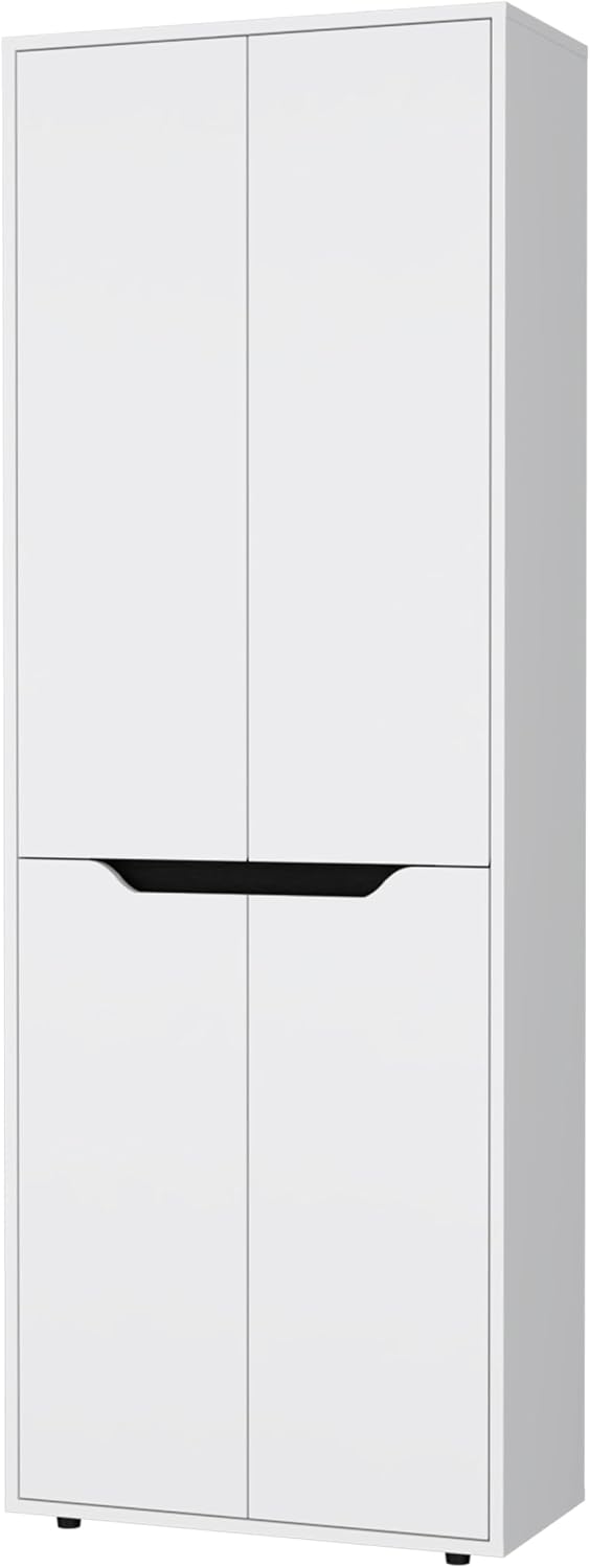 FM FURNITURE Keyser Multistorage Kitchen Pantry with 5 Shelves and 4 Doors, White/Black