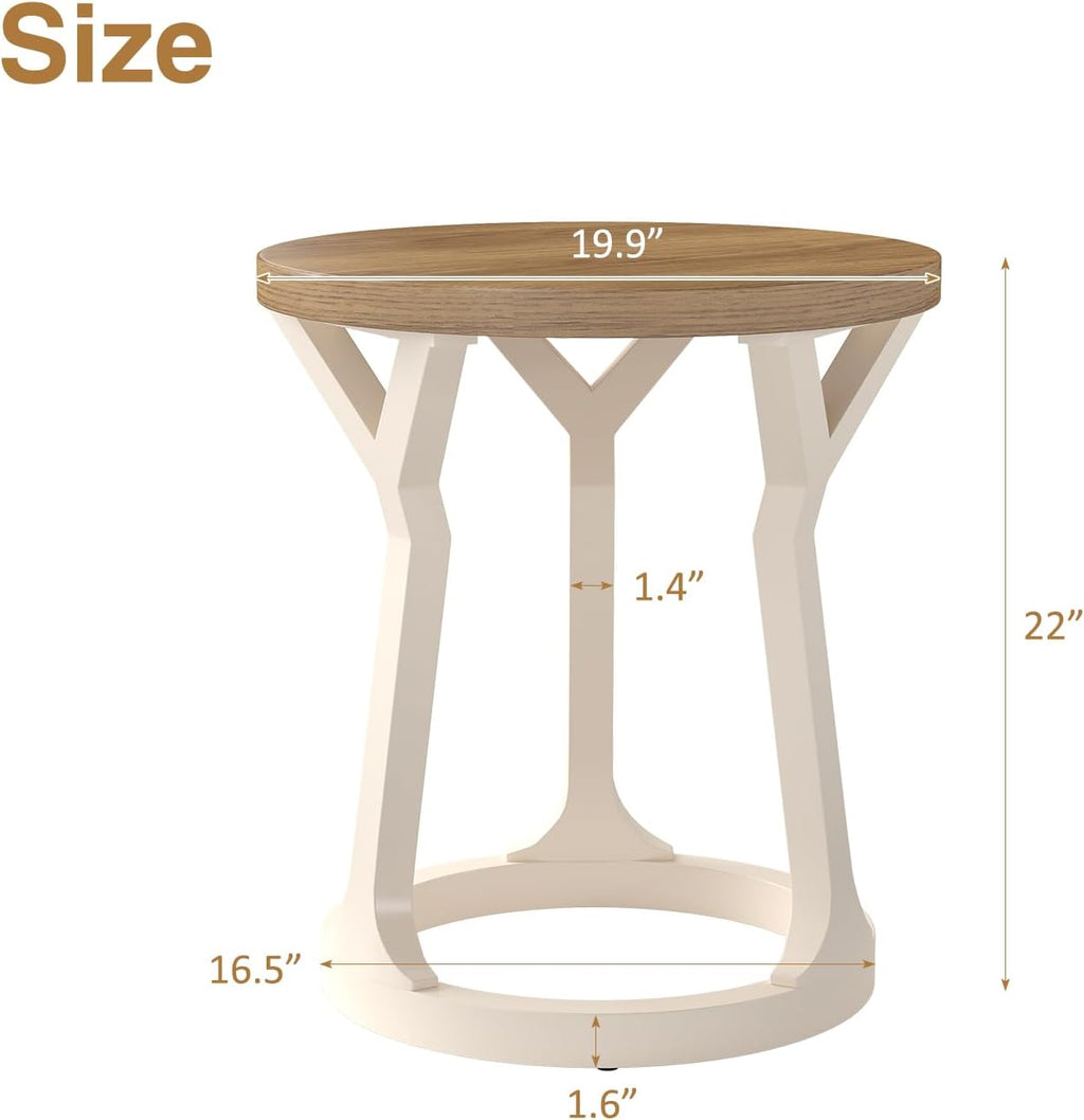 Kinfant Accent Side Table - Vintage Wood End Table Sofa Table with Bottom Shelf for Living Room, Bedroom, Office (1-Pack-White and Brown)