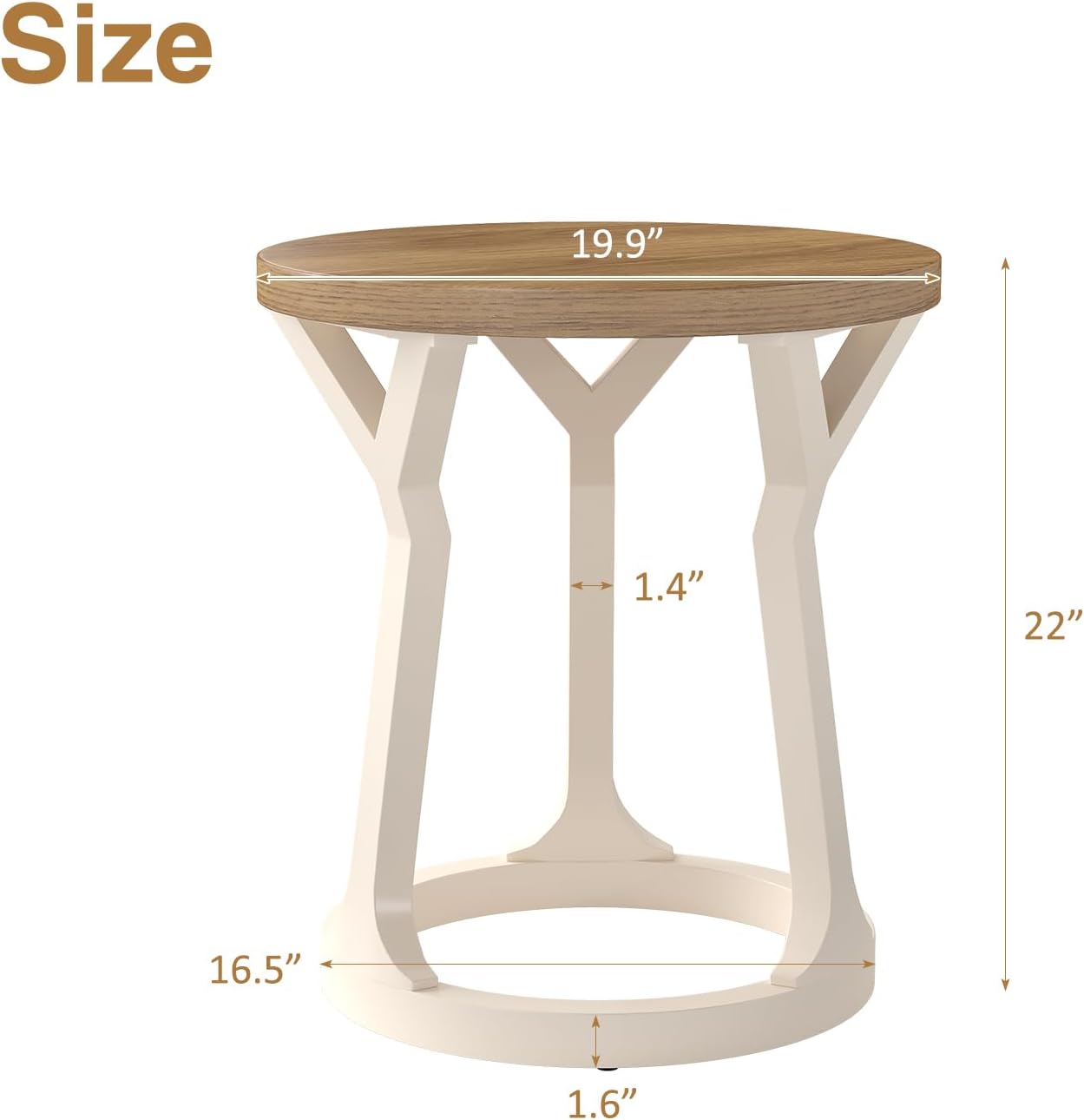 Kinfant Accent Side Table - Vintage Wood End Table Sofa Table with Bottom Shelf for Living Room, Bedroom, Office (1-Pack-White and Brown)