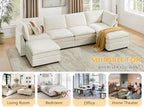 VANOMi U Shape Modular Sectional Sofa Couch for Living Room, Oversized Modern Sleeper Cloud Couch with Deep Seat Double-Layer Thick Cushion Ottoman, Convertible Upholstered Sofa Set, Ivory White