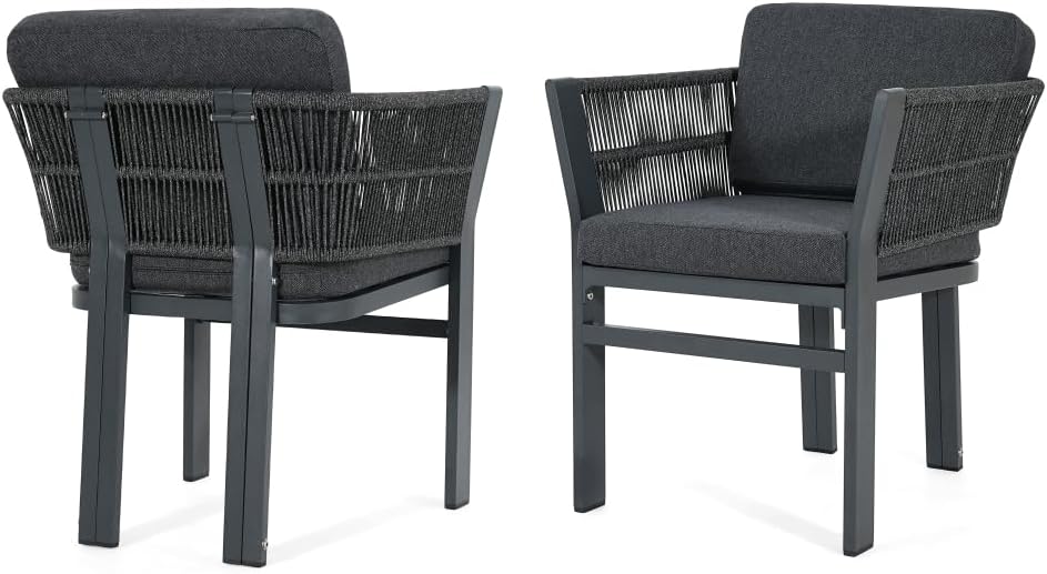Outdoor Dining Chair Set of 2,White Aluminum Frame with Beige Cushion, 300lbs Capacity, All-Weather Patio Seating for Backyard, Deck & Garden (Grey Frame + Grey Cushion)