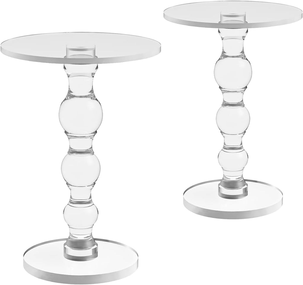 Acrylic End Table Set of 2, 16" x16" x 23" Modern Pedestal Acrylic Side Table, Clear Round Martini Table for Living Room Bedroom Small Spaces