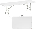 Simple Deluxe Foldable Table - Heavy Duty Portable Plastic Top & Steel Legs, Built-in Handle for Indoor Outdoor Party, Camping, Adjustable Height (22"/30"/36"), White 8FT