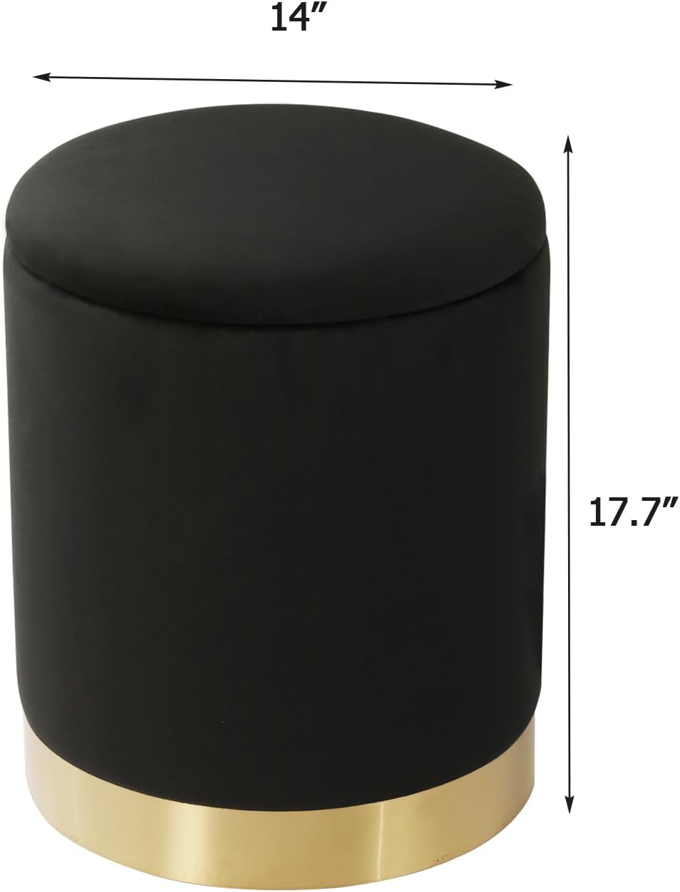Joveco Round Velvet Storage Ottoman with Reversible Lid Tray & Gold Metal Legs, 17" Small Footrest Stool for Living Room, Bedroom & Dorm, Modern Accent Vanity Chair