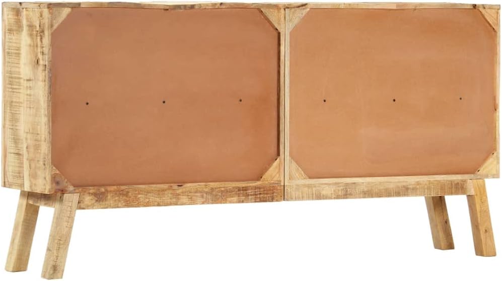 Industrial Style Solid Mango Wood Sideboard with Brown Finish and Black Accents, 63 Inch Length for Ample Storage, Durable Furniture for Living Room or Dining Area, Unique
