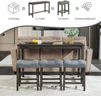 59" Counter Height Bar Table Set with Power Outlet, Industrial Breakfast Table with 3 Padded Stools, 4 Piece Bar Table and Chairs Set for Living Room, Dining Room, Dark Gray