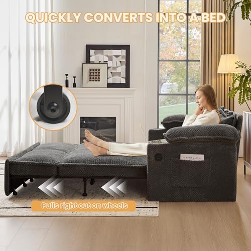 SUNWAVE 83" Sleeper Sofa, 3-in-1 Pull Out Sofa Bed Corduroy Couch Bed | Convertible Sleeper Couch with USB Ports, Cup Holders & Side Pockets for Living Room, Small Spaces