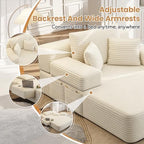 60.2 Inch Chaise Lounge Chair Indoor, Oversized Chaise Lounge with Adjustable Backrest and Armrests, Luxurious Corduroy Convertible Sofa Bed with Storage Pocket for Small Spaces, Apartment (Beige)