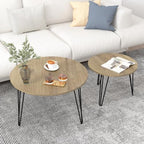 Round Nesting Coffee Tables Set of 2, Marble Grain Top Modern Side Tables | Modern Nesting Coffee Tables, Circular Marble Effect Tabletop Stackable End Tables, Hairpin Leg Side Table for Home Decor