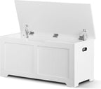 SUPER DEAL Storage Chest, 39 inches Chest Box Organizer with 2 Safety Hinges, Wooden Entryway Shoe Organizer Storage Bench, White