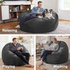 fond + found Adults Bean Bag Chair 5FT Big BeanBag Chair Giant Oversized | Memory Foam,Washable Cover,Velvet Fabric,Side Pocket,Handle,Big Adults Bean Bag Reading Gaming Bedroom Living Room | Grey 5FT