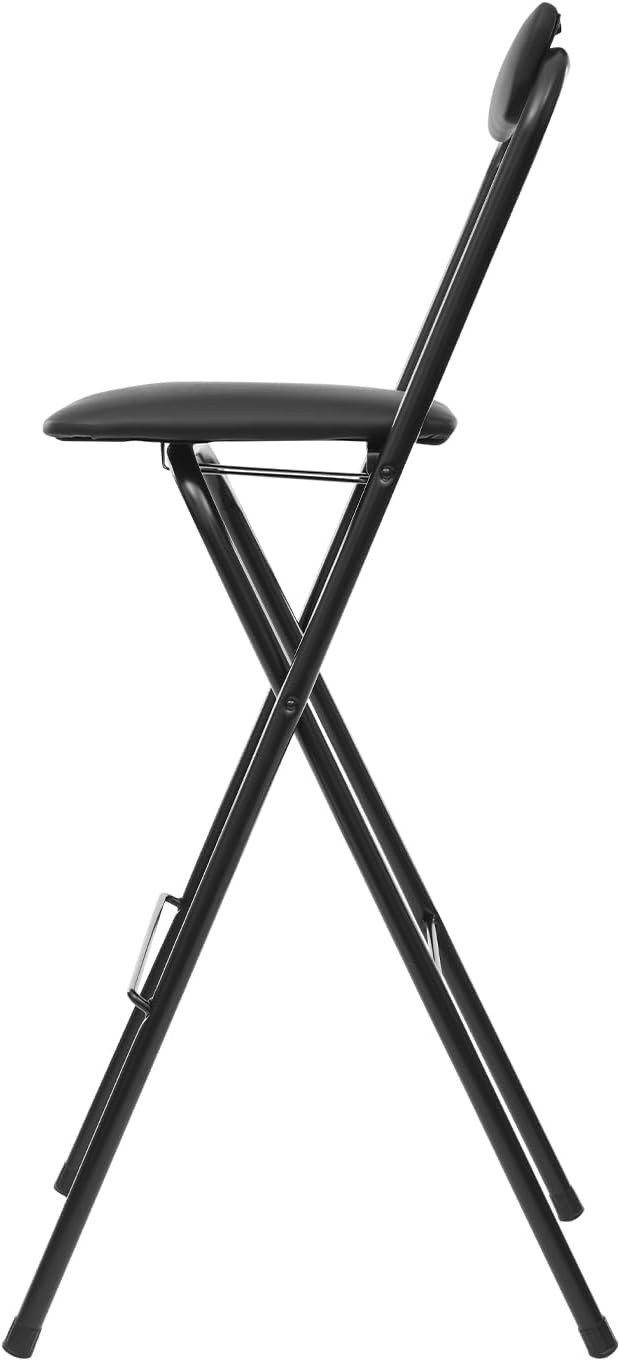 LOYALHEARTDY 2 Pcs Folding Stool, 29.5 in Folding Bar Stool with Backrest Cushioned Padded Folding Stool Portable Counter Height Bar Stool for Camping Kitchen Home Office (Black)