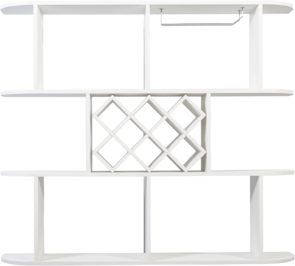 Large Wall Mounted 3 Tier Rustic Bottle Wine Rack - Multifunctional Wooden Wine Rack with Glass Holder for Home Bar & Dining Room Décor,White