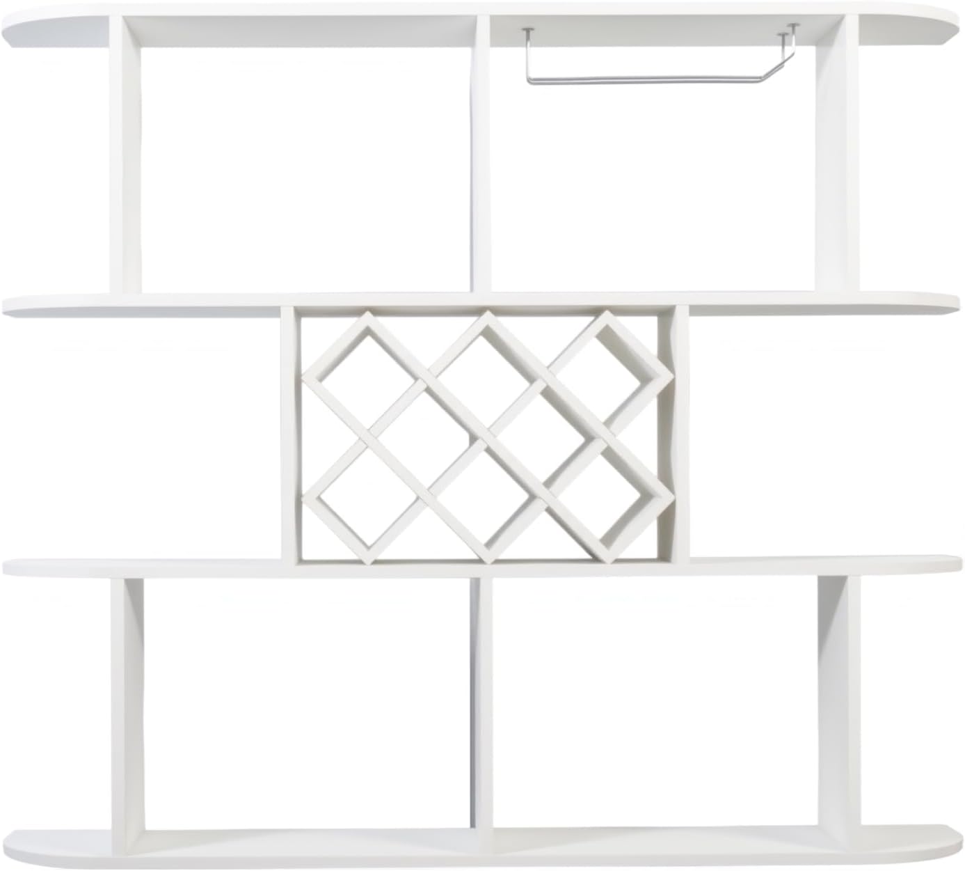 Large Wall Mounted 3 Tier Rustic Bottle Wine Rack - Multifunctional Wooden Wine Rack with Glass Holder for Home Bar & Dining Room Décor,White