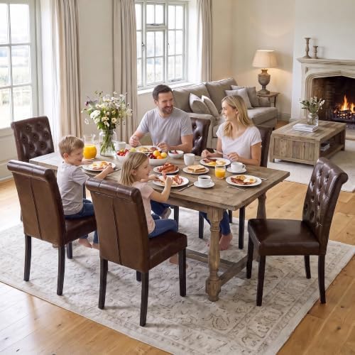 LSSPAID Dining Chairs Set of 6, Modern Armless Parsons Side Chairs, Upholstered Button-Tufted PU Leather Dining Kitchen Chairs with Solid Wood Legs, Brown