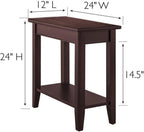 MAKLAINE Solid Wood Rectangular End Table, Chocolate Cherry Finish, 12 x 24 x 24 in, Space-Saving Narrow Design with Lower Shelf, Durable Living Room Side Table for Recliners or Small Spaces