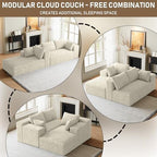 ONEMMLION 96" L-Shaped Cloud Couch Sofa with Chaise, Beige White | Corduroy Comfy Fluffy Modular Deep Seat Memory Foam Compressed Sectional Sofa for Living Room Oversized Left Facing Chaise