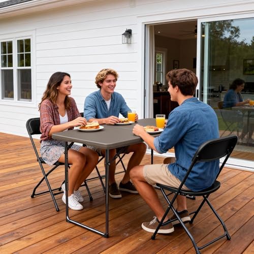 Folding Table, 4FT Foldable Picnic Table with Carrying Handle, Heavy Duty Fold-in-Half Portable Table for Weddings, Camping, RV Travel, Parties, BBQs, and Indoor Use, Easy to Fold and Store, Khaki