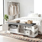 Farmhouse Shoe Storage Bench with 3-in-1 Entryway Storage & Padded Seat | 47.3" Wide Entryway Bench with Adjustable Shelves, Shoe Organizer & Side Storage Rack for Living Room, Bedroom, White