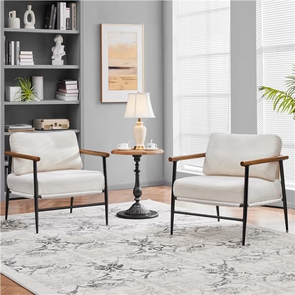 Yaheetech Accent Chairs Set of 2, Modern Living Room Chairs, Ivory | Boucle Fabric Lounge Chair with Metal Frame, Plush Back Pillow and Seat Cushion for Living Room Bedroom Vanity Waiting Room