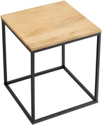 Pemberly Row Contemporary Square Wood and Metal Side Table, Solid Mango Wood Top, Powder-Coated Metal Frame, Oak Finish, 16.1 x 16.1 x 18.5 in, Non-Marking Floor Glides, Modern Accent Table for